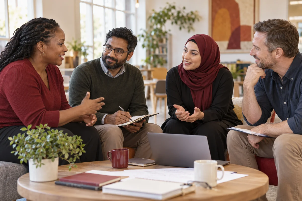 Scène illustrative de mentorat et de vie communautaire